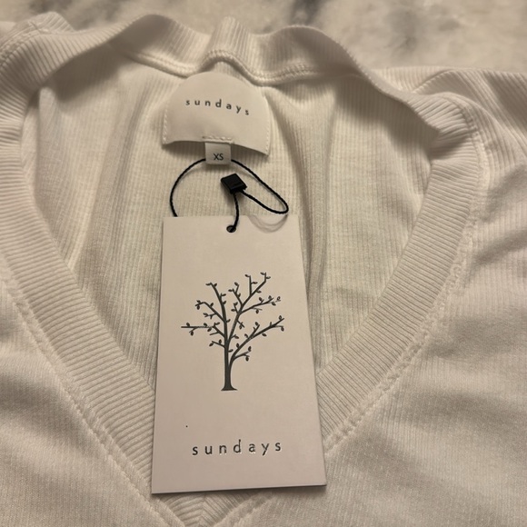 Sundays white v-neck ribbed ruched long-sleeved IVETTE TOP size xs - Picture 7 of 9